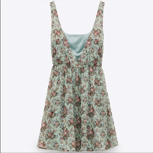 New Zara Floral Dress Green S - Picture 3 of 9